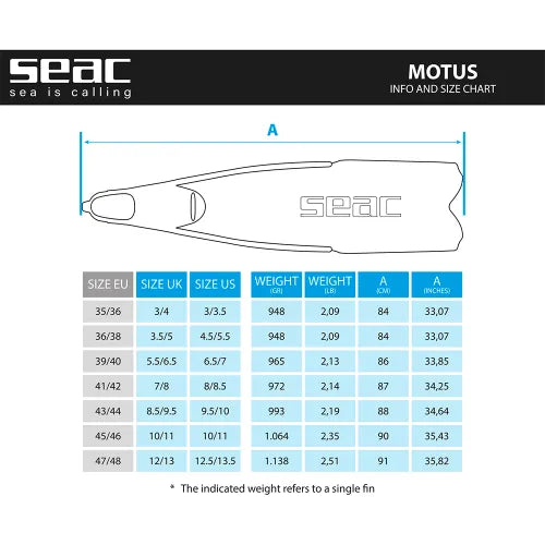SEAC Motus Longblade Fins w/ foot pocket - Spear Gods