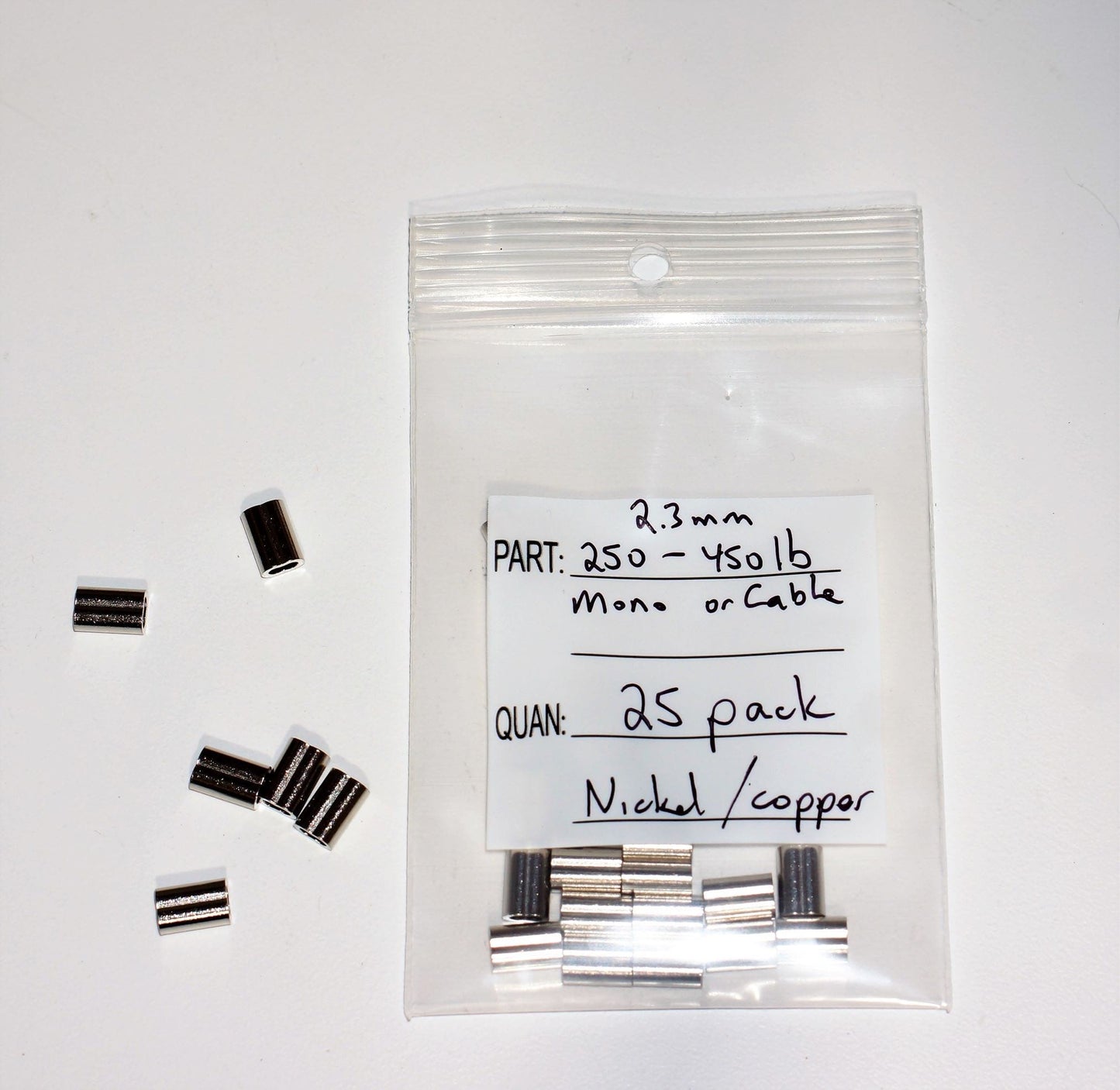 2.3mm mini crimps mono or wire (250-450lb mono) (Black or Nickel) | Spear Gods